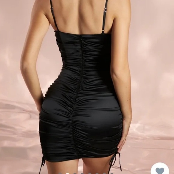 Oh Polly All For You Black Lace Trim Satin Mini Dress - Picture 3 of 10